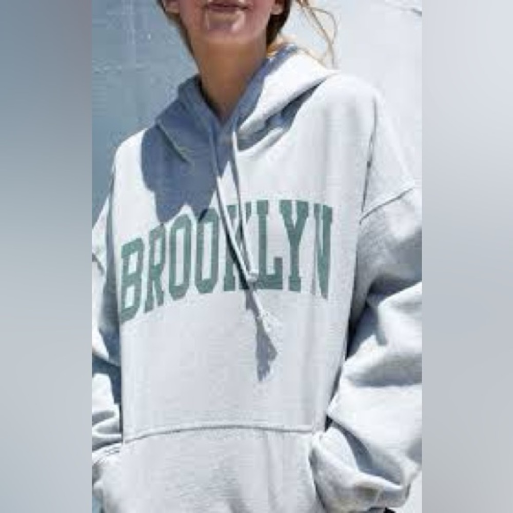 Grey PacSun Brooklyn Hoodie With Green Lettering